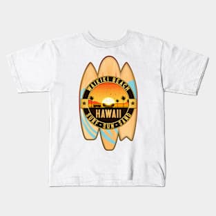 Surf Waikiki Beach Hawaii Surfing Surfboard Shaka Hang Loose Kids T-Shirt